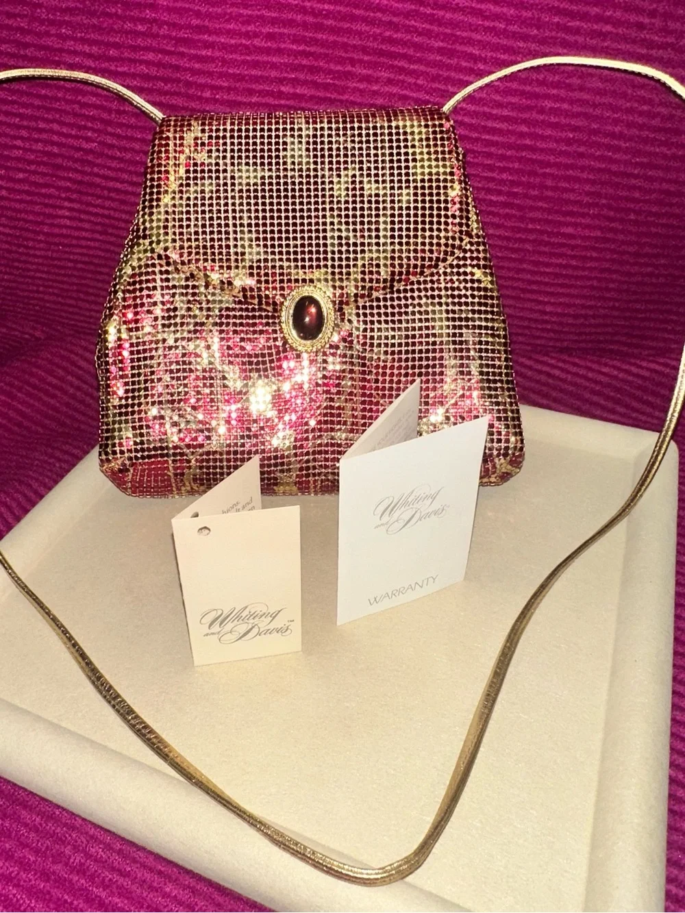 Whiting & Davis Pink and Gold Mesh Evening Shoulder Bag
